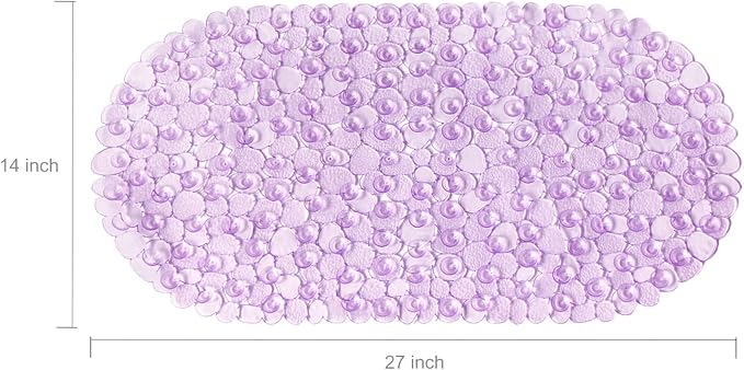 WELTRXE Pebbles Bath Mat Oval Non-Slip Bathtub Mat with Suction Cups, Drain Holes for Bathroom Showers, Tub, Machine Washable, BPA, Latex Free Safe Shower Mats, 27 x 14 Inch, Purple