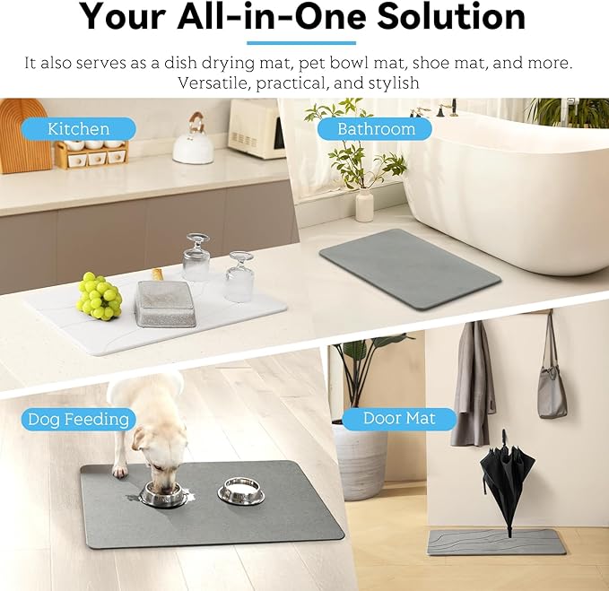 Stone Bath Mat, Dries Quickly, Non-Slip Diatomaceous Earth Bath Mats for Bathroom, Super Absorbent Stone Shower Mat, Easy to Clean, 23.5" x 15.5" Dark Gray