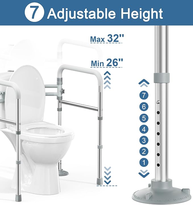 Toilet Safety Rails for Seniors (350 LBS), Adjustable Toilet Safety Frame for Elderly and Disabled, Foldable Handicap Toilet Assistance Rail Fits Most Toilets, White