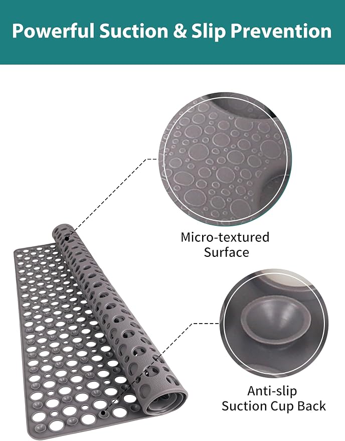 Extra Large Shower Mat, Yonala 47 x 32 Inch Non Slip Shower Mats for Inside Shower, Soft TPE Shower Floor Mat with Suction Cups and Drain Holes, Machine Washable Bathroom Shower Mat, Easy to Clean