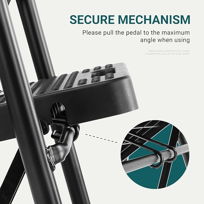 DUMOS Step Ladder, 3 Sturdy Step Stool with Anti-Slip Pedal & Comfortable Handrail, Portable Heavy Duty Step Stool for Kitchen, Garage & Outdoor Use, 800lbs, Black