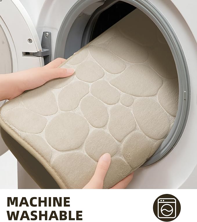 YIHOUSE Memory Foam Bath Mat Cobblestone Bathroom Rugs Super Water Absorbent Bath Mats for Bathroom Machine Washable Bath Rugs(20 x 24,Khaki)