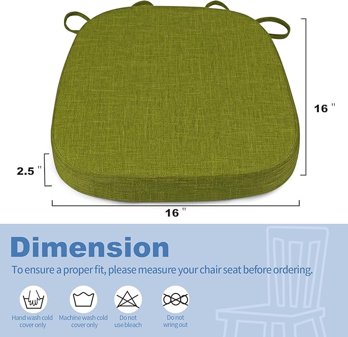 BUYUE Thickened 2.5" Dining Chair Cushions Set of 4, U-Shape High Density Foam Comfortable Chair Pads for Kitchen, Slip Resistant Indoor Seat Cushions (4 PCS, Grass Green)