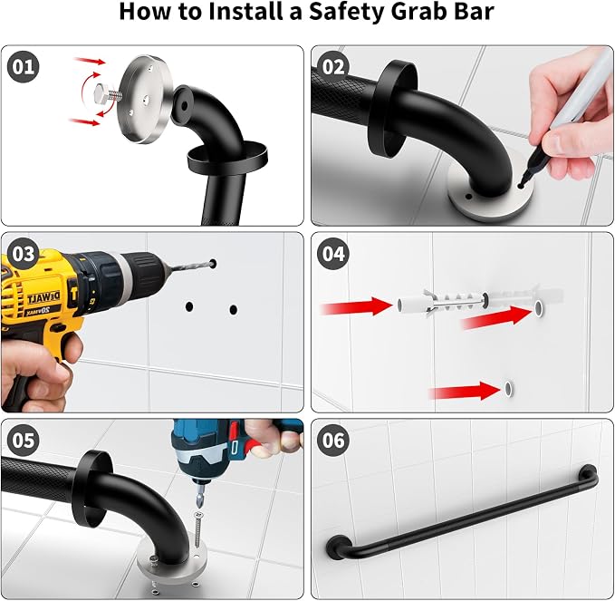 Black Grab Bar 40 Inch, iHansee Anti-Slip Bathroom Grab Bar w/Knurled Grip, Stainless Steel Safety Handrail for Toilet Bathtub Shower, Wall Mounted Matte Black Handicap Bars Handle for Senior Elderly