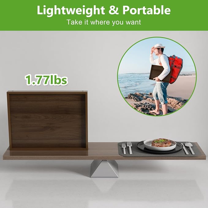 Artmeer Bed Tray Table with Folding Legs,Bamboo Breakfast in Bed for TV Table, Laptop Computer Tray,Eating,Snack Tray (Walnut Medium)