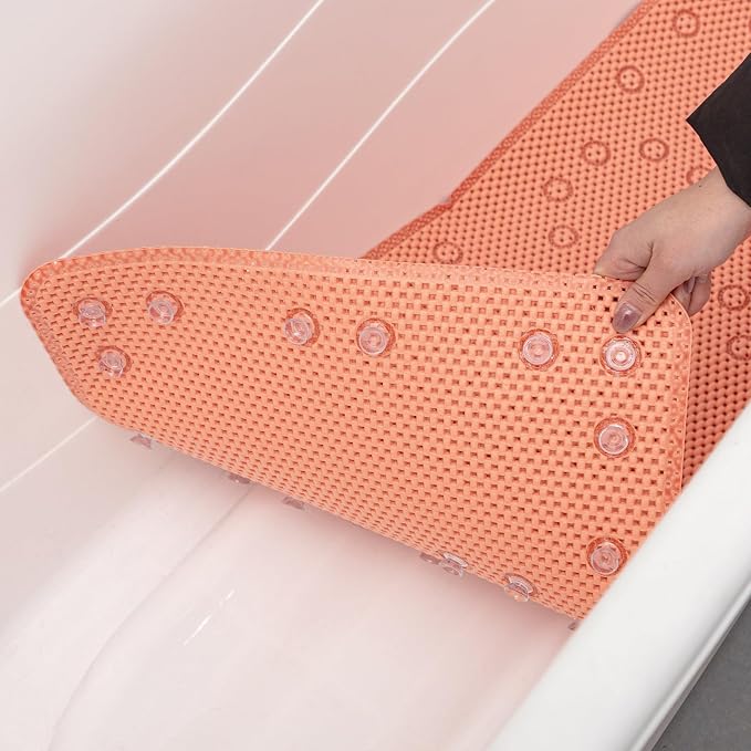 Bathtub Mat Non Slip 36” X 17” Shower Mat Soft Foam Bath Mats for Bathroom Tub, Bathtub Mat with Drain Holes, Suction Cups, Shower Mat Non Slip (Orange, 36'' x 17'')