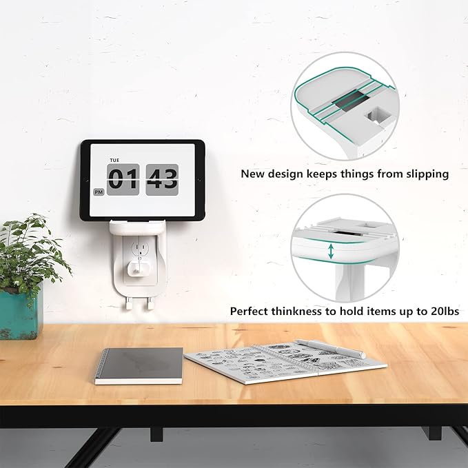 WALI Outlet Shelf Wall Holder, Fit for Duplex GFCI Decorative Outlet Shell A Space Saving for Smart Home, Speaker Mounts up to 10lbs with Cable Management (OSH001-W), White