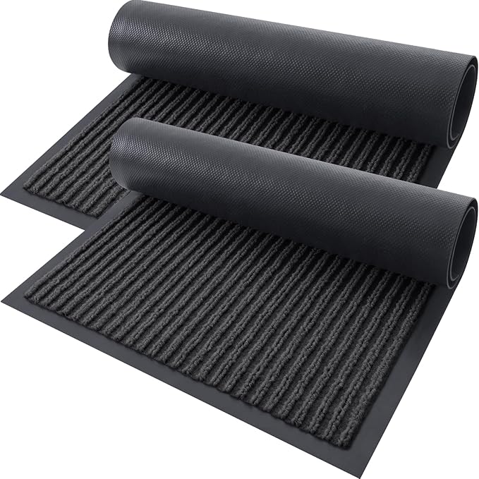 OLANLY Front Door Mat Indoor Outdoor Entrance, 2-Pack 29.5 x 17 Inch, Waterproof Heavy Duty Doormat, Fade Resistant, Low Profile, Easy Clean Patio Porch Welcome Floor Mats for Entry, Charcoal Grey