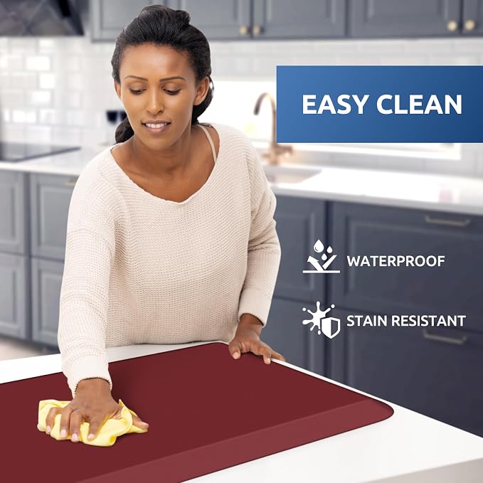 KitchenClouds Kitchen Mat Cushioned Anti Fatigue Kitchen Rug 0.8inch Water Resistant Non Slip Kitchen Rugs and Mats Standing Desk Mat Comfort Floor Mats for Kitchen Sink Office (17.3"x28", Red)