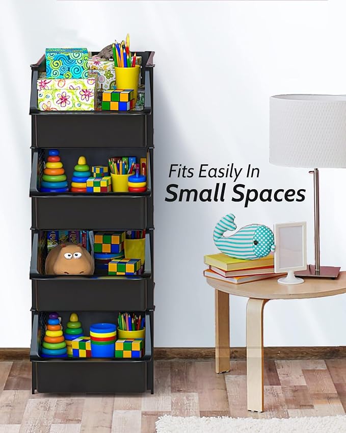 TidyFriend 4 Pack Stackable Storage Bins Open Front for Pantry Organizers and Storage, Pantry Storage for Food, Kitchen and Home Organization, Plastic Storage Bins, Dorm Room Essentials (Black)