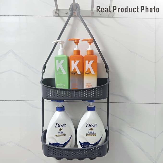 Shower Caddy Hanging; Anti-Swing shower basket over Showerhead with Suction Cups; Never rust Bathroom Organizer, Multiple Hanging Modes Shelf with hooks,White