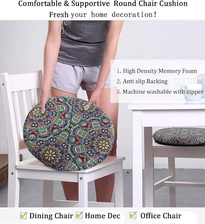 Sigmat Memory Foam Seat Cushion Anti-Slip Soft Round Stool Cushion Chair Pad 20 Inch Geometric