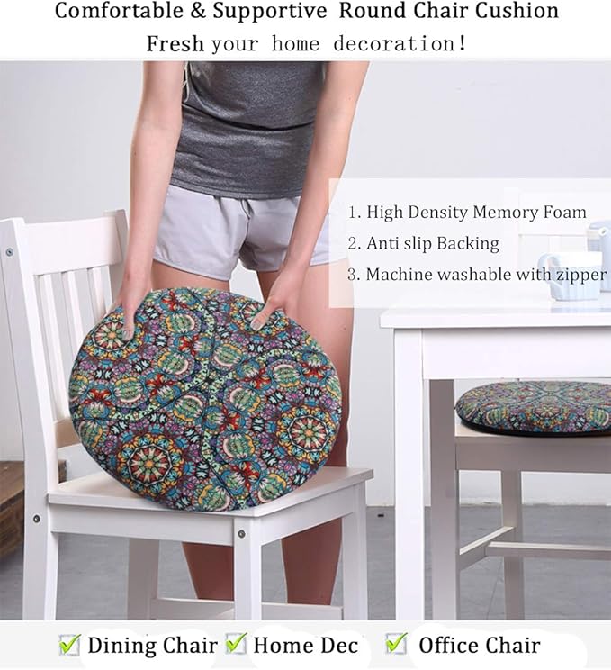 Sigmat Memory Foam Seat Cushion Anti-Slip Soft Round Stool Cushion Chair Pad 16 Inch Graphic