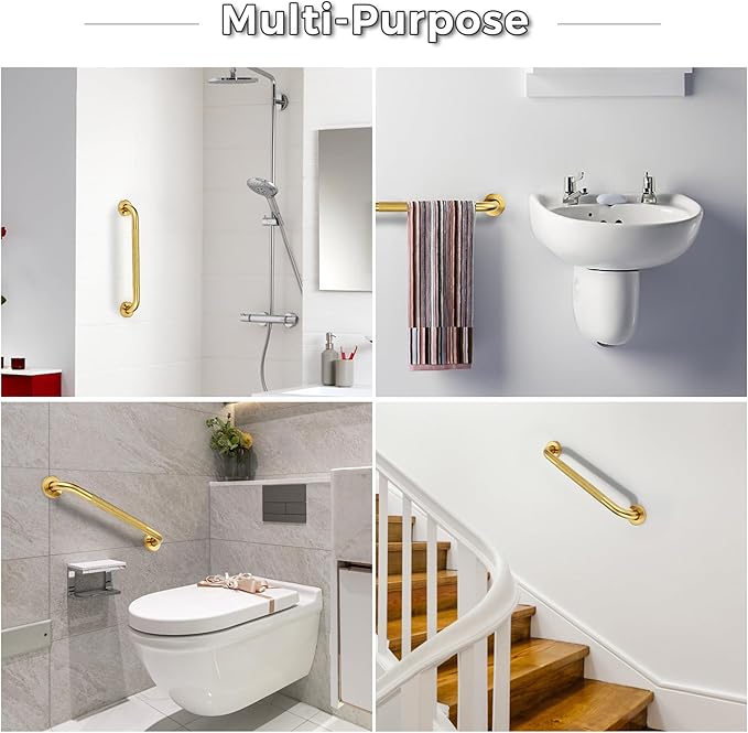 Grab Bars for Shower, 2 Pack 20-Inch Anti Slip Shower Handles for Elderly, Safety Shower Grab Bar, Stainless Steel Handicap Grab Bars for Bathroom,Toilet (Gold, 1" Diameter)