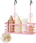 SWTYMIKI Shower Caddy Hanging Organizer - Over the Door Shower Caddy with 6 Hooks, 2 Installation Ways, Stainless Steel Rustproof Bathroom Organizer, Pink Small