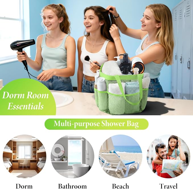 Attmu Mesh Shower Caddy Portable, Quick Dry Hanging Shower Tote Bag for College Dorm Room Essentials, Large Capacity Caddy Dorm for Bathroom Gym Swimming