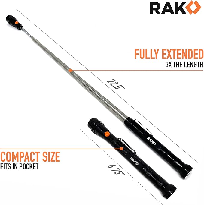 RAK Magnetic Pickup Tool Gifts for Men - Telescoping Magnet with LED Flashlight and 22 Inches Extendable Neck, Cool Gadgets Mechanic Tool, Holiday Gifts for Men, Dad, Husband, Grandpa, Handyman