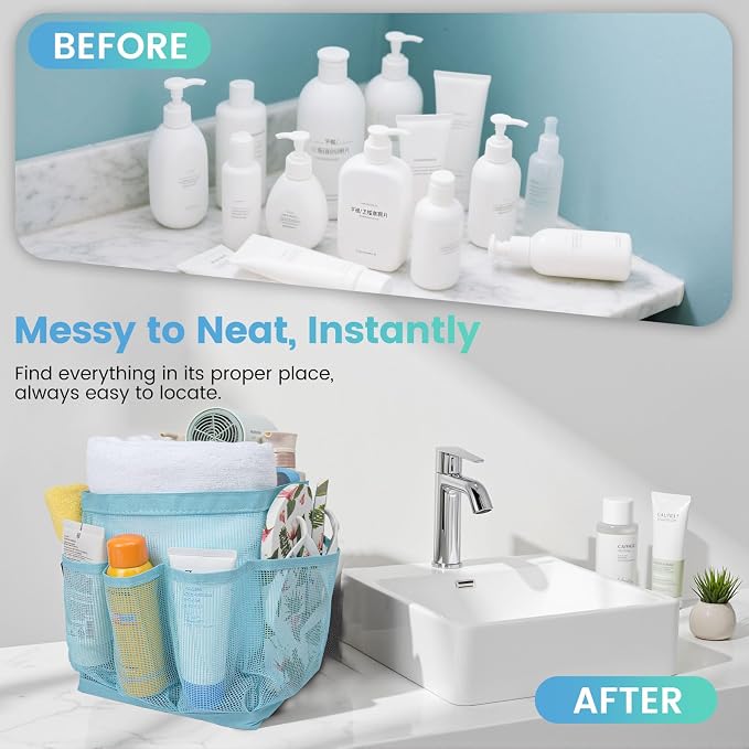 Shower Caddy Portable for College Dorm Room Essentials for Girls with 9 Pockets,Large-Capacity Shower Basket,Quick Dry Toiletry Tote Bag for Women,Outdoor Gym,Travel,Swim,Beach Camping Essentials-Blue