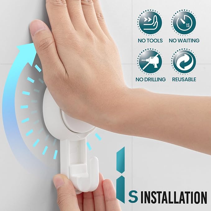 TAILI 4 Pack Powerful Suction Cup Shower Hooks for Towel, Loofah, 360° Rotatable Damage-free Hanging Versatile Wall Hooks for Inside Bathroom, Decoration, Removable Suction Holders, Easy to Use, White