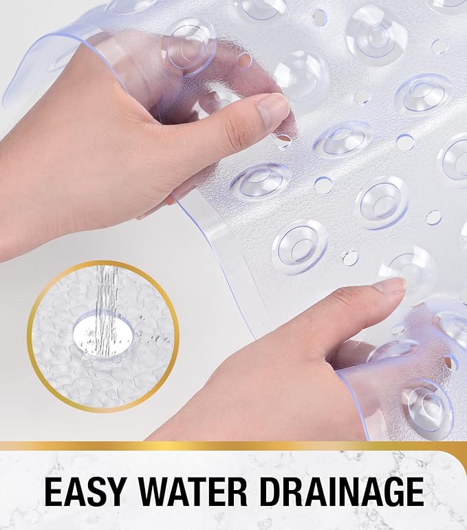 HITSLAM Shower Bathtub Mat Non Slip, 24"x 24" Bath Mat for Tub, Soft PVC Shower Mats for Inside Shower with Suction Cups and Center Drain Hole, Machine Washable Bathroom Floor Mat, Clear