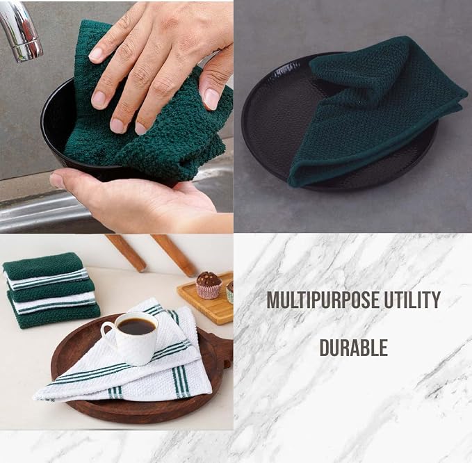 LANE LINEN Dish Towels and Dishcloths Sets - 16 Pc Kitchen Mitts and Pot Holders, 100% Cotton Kitchen Dish Rags for Washing Dishes - Green