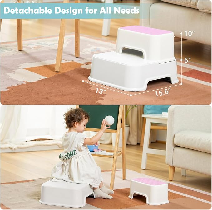 2 Step Toddler Step Stool, Non-Slip Multifunctional Kids Step Stool for Bathroom Sink & Toilet Potty Training,Supports Up to 220 lbs (2 Packs, Pink)