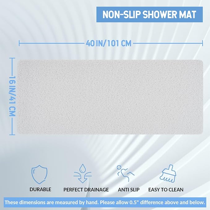 Hargiis Non-Slip Bathtub Mat, Anti Slip Shower Mat, Fast Drying Bathtub Mats, Foot Scrubber Mat, Anti Slip Mat for Tub, Floor, Bathroom, Kitchen, Home, Hotel (White 40"×16")