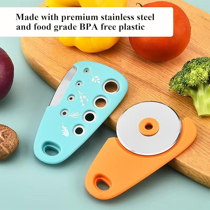 Kitchen Gadgets Set 6 Pieces, Space Saving Cooking Tools Kitchen Accessories-Garlic Grinder, Cheese Grater, Vegetable Peeler, Pizza Cutter, Herb Stripper, Bottle Opener, Gadgets Gift Set (Multicolor)