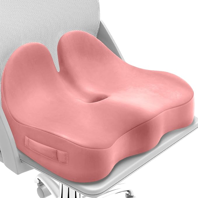 CushZone Seat Cushion, Memory Foam Office Chair Seat Cushion for Office Chairs/Car/Long Trip/Desk Chair/Gaming, X-Large Size for Sciatica & Hip & Tailbone Pain Relief, Sciatica Support (Pink)