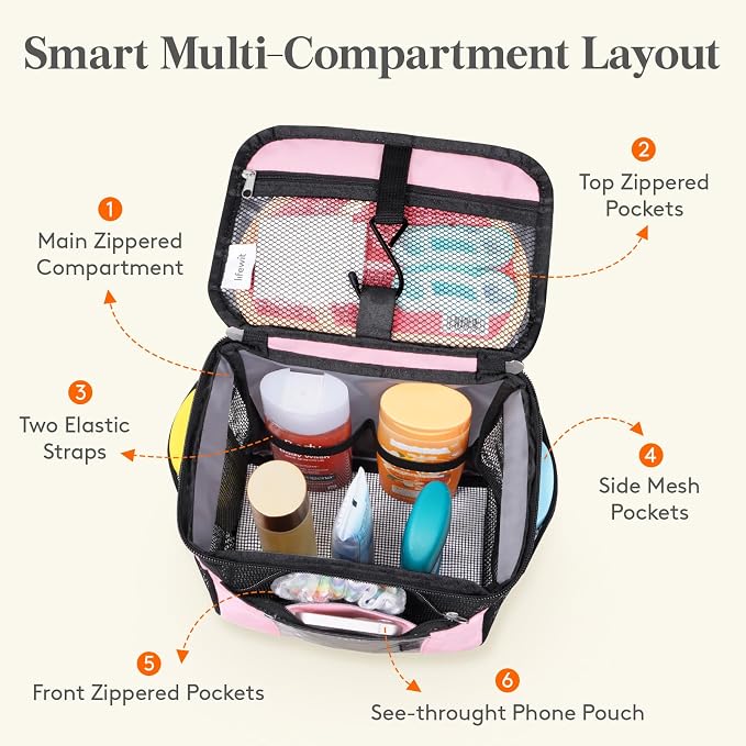 Lifewit Mesh Shower Caddy Bag Portable, Quick Dry Hanging Bathroom Organizer with PVC Phone Bag, College Dorm Room Essentials for Travel, Gym, Camping, Toiletry Tote for Women Men, Medium, Pink