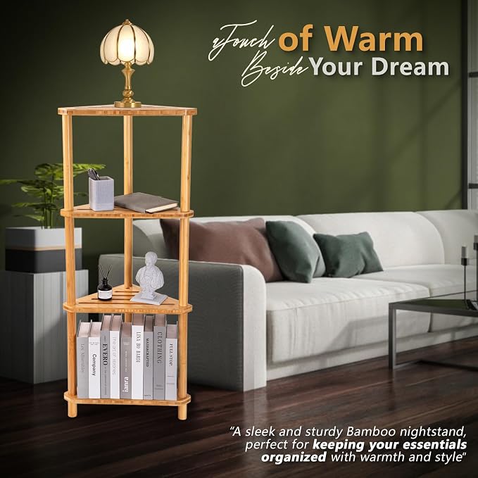 GUGIGP 4-Tier Corner Shower Caddy Stand Bamboo,Standing Corner Shower Shelf,Shower Organizer,Shower Storage Shlves,Waterproof & Durable,Space-Saving Design for Bathroom Kitchen or Living Room