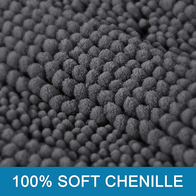 H.VERSAILTEX Bath Mats for Bathroom Non Slip Extra Thick Chenille Striped Bath Rug 24" x 36" Absorbent Non Skid Fluffy Soft Shaggy Rugs Washable Dry Fast Plush Mats for Indoor, Bath Room, Tub - Grey
