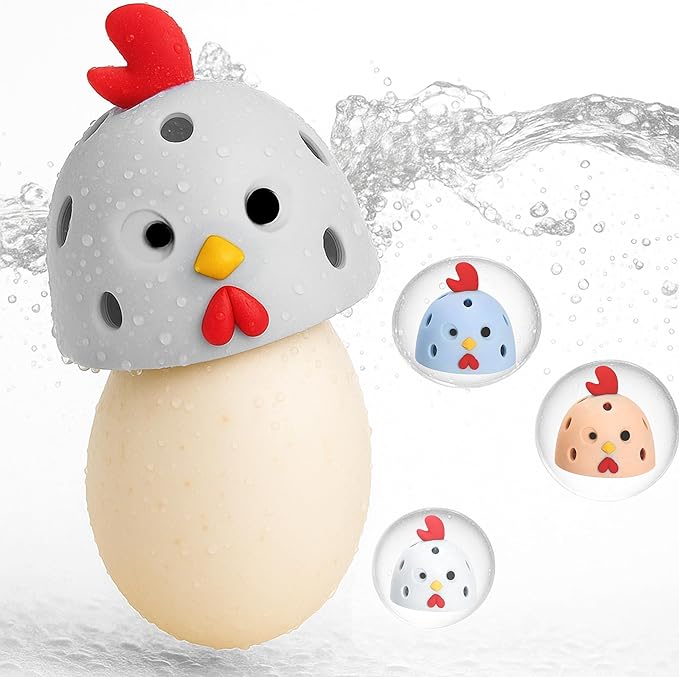 Egg Washer for Fresh Eggs, Egg Scrubber for Fresh Eggs, Reusable Silicone Chicken Shaped Scrubs, Chicken Egg Cleaner, Eggshell Cleaner for Poultry Farm, Housewife Kitchen Helper Tool (Gray Chick Cap)