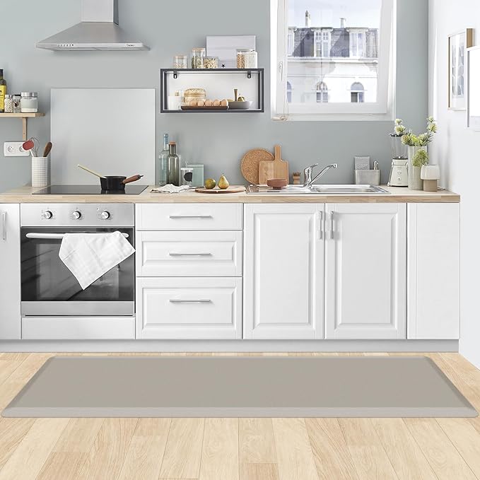 KitchenClouds Kitchen Mat Cushioned Anti Fatigue Kitchen Rug 17.3"x60" Water Resistant Non Slip Kitchen Rugs and Mats Standing Desk Mat Comfort Floor Mats for Kitchen House Sink Office (Khaki)