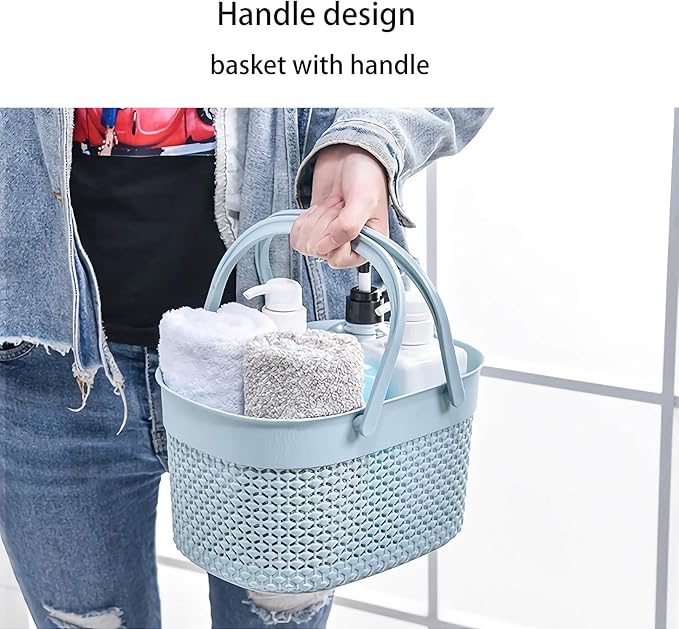 rejomiik Portable Shower Caddy Basket, Plastic Organizer Storage Tote with Handles Toiletry Bag Bin Box for Bathroom, College Dorm Room Essentials, Kitchen, Camp, Gym, Blue