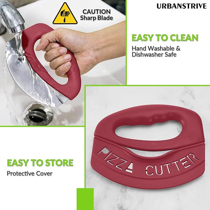 Urbanstrive Heavy Duty Stainless Steel Pizza Cutter with Cover, Super Sharp Blade Pizza Knife Pizza Cutter Rocker, Perfect Kitchen Gadgets for Pizza Cutting Home Essentials (Red)