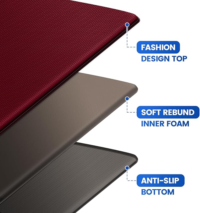 KitchenClouds Kitchen Mats for Floor,3PCS Kitchen Rugs,Non Slip Anti Fatigue Mats for Kitchen Floor,Waterproof Sink Mat,Cushioned Standing and Comfort Mats for Office,Red
