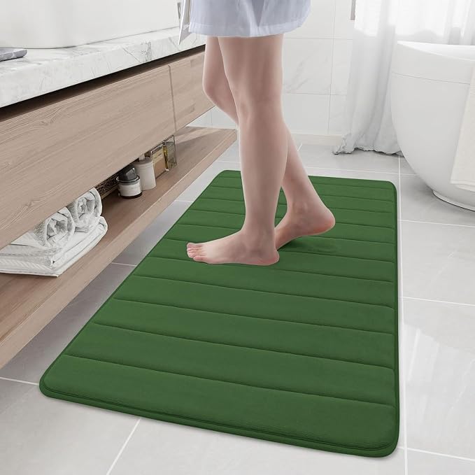 Buganda Memory Foam Bath Mat, 47" x 24", Ultra Soft and Non-Slip Bathroom Rugs, Water Absorbent and Machine Washable Bath Rug Runner for Bathroom, Shower, and Tub, Olive Green