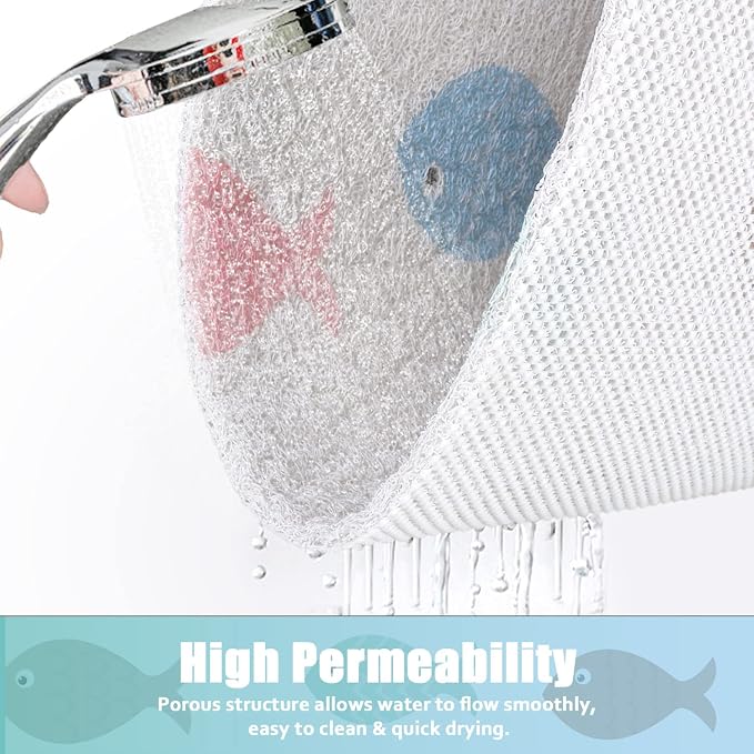Shower Mat Non-Slip, 24x 24 Inch Square, Soft Comfort Bath Mats with Drainage Holes, PVC Loofah Massage Bathmat for Shower,Bathroom, Wet Areas, Quick Drying