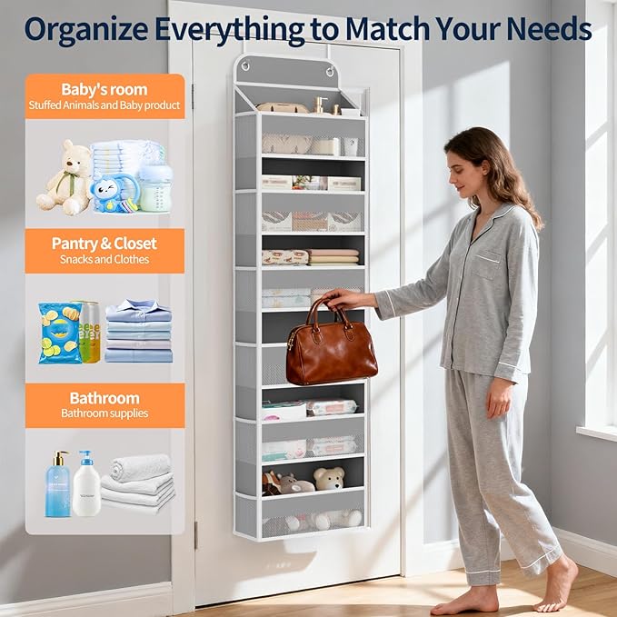 Yecaye 2 Pack Over The Door Organizer, 6-Tier Closet Door Hanging Organizer with 12 Mesh Pockets, Bathroom Organizers and Storage, Ultra Sturdy Large Capacity Over Door Storage Newborn Baby Essentials