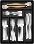 Lifewit Silverware Drawer Organizer Tray, Plastic Cutlery Storage for Kitchen, Flatware and Utensil Holder Divider for Spoons Forks Knives Tableware, 12.3 x 16", 6 Slots, Black