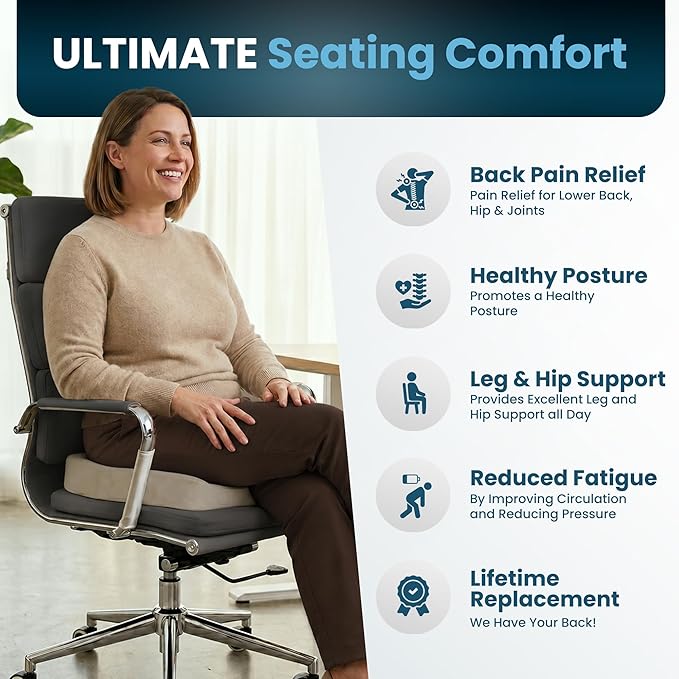 ComfiLife Extra Large Gel & Memory Foam Seat Cushion - Doctor Recommended Office Chair Cushion, Car Seat Cushion - Back & Sciatica Pain Relief - Wide Seat Cushion for Big & Tall (Beige)