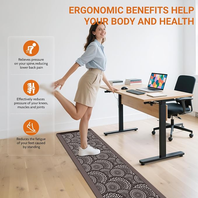 Mattitude 4/5 Inch Kitchen Mat, 17.3x59in Heavy Duty Ergonomic Comfort Foam Standing Desk Mat, Waterproof Non-Slip Standing Mats and Rugs for Kitchen, Office, Chocolate