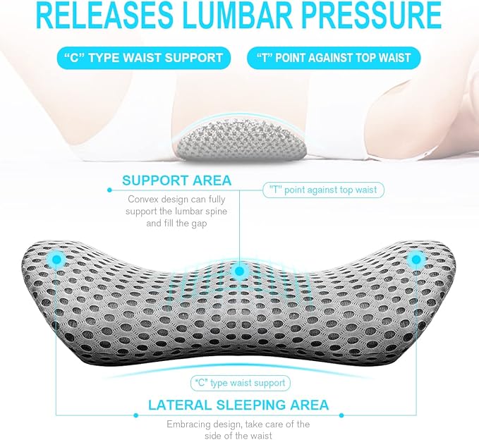 Lumbar Support Pillow for Office Chair, Memory Foam Lumbar Pillow for Lower Back Pain Relief (Grey)
