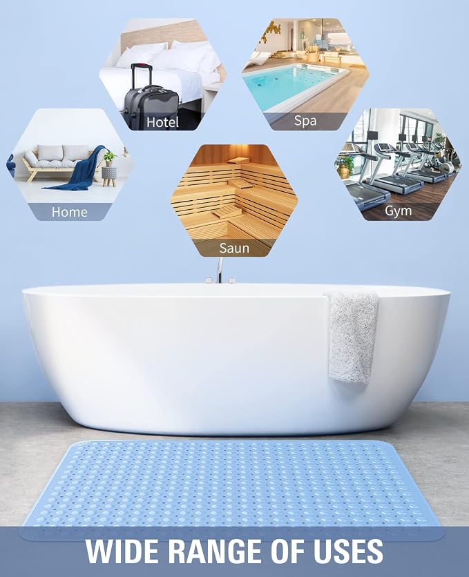 Yolife Extra Large TPE Shower Mat, 47.2" L x 31.5" W Anti Slip Bath Mat with Drain Holes and Suction Cups, Large Size Mat More Suitable for Shower Stall, No Odor, Heavy Mat