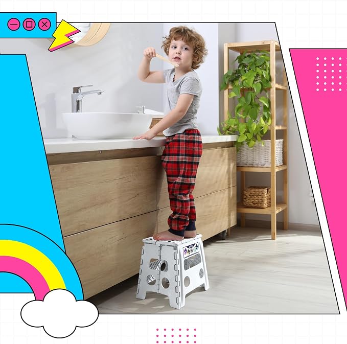 Delxo 13 inch 2 Pack Folding Step Stool, Non-Slip Foldable Stools Up to 300 LBS, Step Stool with Handle, Lightweight Collapsible stools for Kitchen, Bathroom, Bedroom, Garden (White)