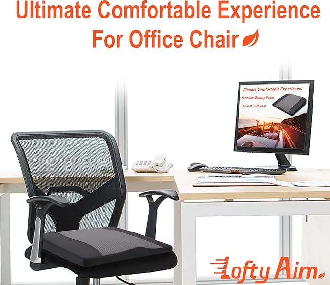 Lofty Aim Car Seat Cushion, Comfort Memory Foam Car Cushions for Driving - Sciatica & Lower Back Pain Relief, Driver Seat Pillow for Auto, Office Chair, Wheelchair - Black&Gray