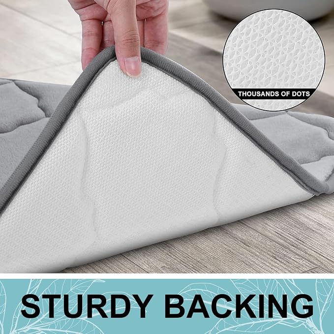 OLANLY Memory Foam Bath Mat Rug 24x16, Ultra Soft and Absorbent Bathroom Rugs, Non-Slip, Comfortable, Machine Washable Bath Carpet for Bathroom Floor, Tub, Shower and Home Decor Accessories, Grey