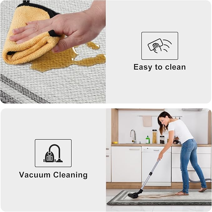 KIMODE Anti Fatigue Kitchen Mats for Floor 2 Piece,17"x47"+17"x29" Farmhouse Kitchen Rugs Non Slip Rubber Backing,Waterproof Cushioned Standing Mat for Home Decor,Office,Laundry Room,Sink,Desk,Grey