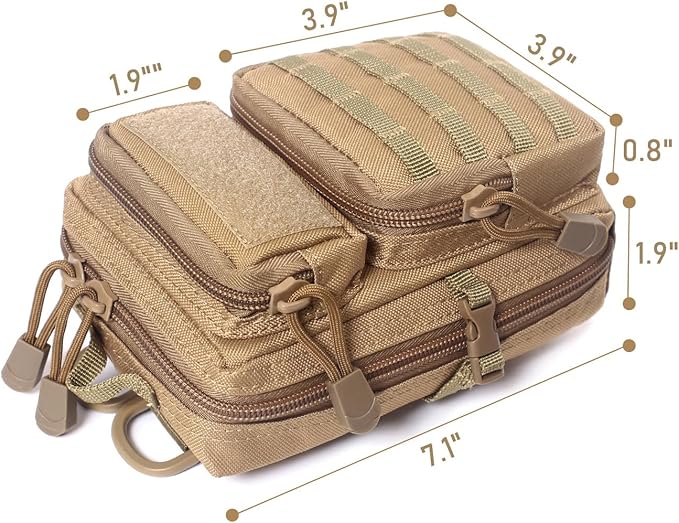 2 Pack Tactical Molle Admin Pouch with US Flag Patch and Keychain - Utility Laser Cut Tactical EDC Tool Pouch Bag Horizontal Modular Pouches Utility Tool Pouch